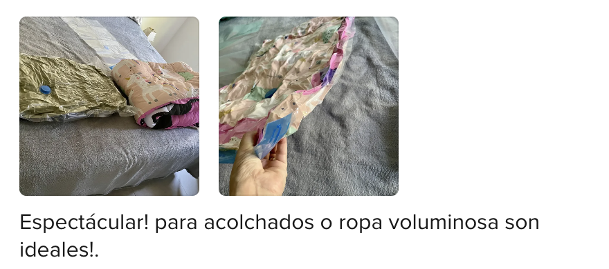 Cobijas y prendas voluminosas dentro de bolsas de compresión