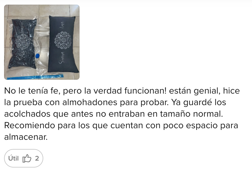Cojín comprimido junto a la bolsa de almacenamiento